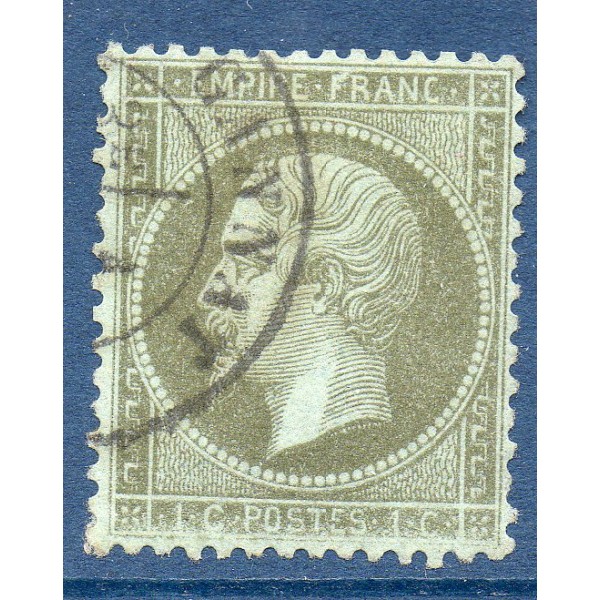 Timbre France Yvert No 19 Empire 1c vert olive Oblitéré CaD type 14