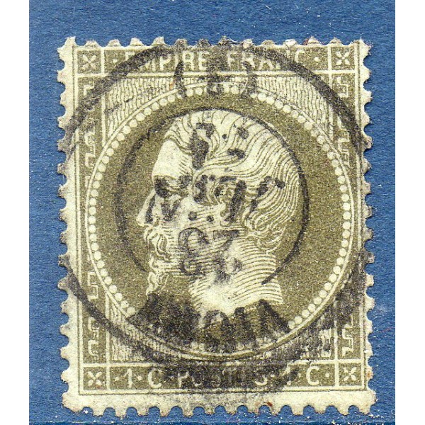 Timbre France Yvert No 19a Empire 1c vert bronze Oblitéré CaD