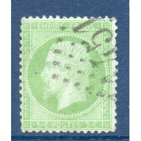 Timbre France Yvert No 20 Empire 5c vert Oblitéré Gros chiffres