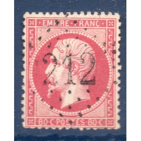 of Timbre France Yvert No 24 Empire 80c rose Oblitéré gros chiffres