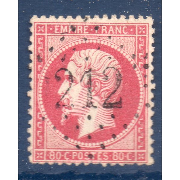 of Timbre France Yvert No 24 Empire 80c rose Oblitéré gros chiffres