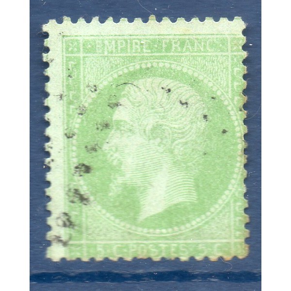 Timbre France Yvert No 35 Empire 5 c vert pâle sur bleu Oblitéré signé