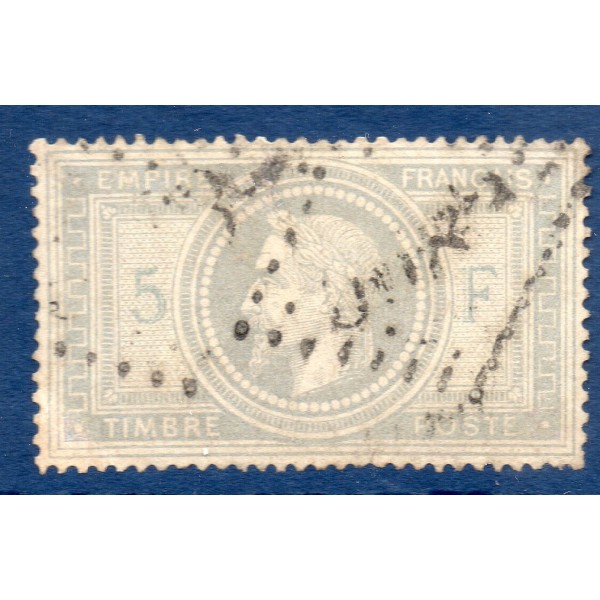 Timbre France Yvert No 33 Empire Lauré 5 fr violet-gris Oblitéré gros chiffres