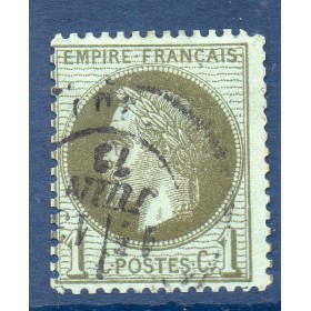 Timbre France Yvert No 25 Empire Lauré 1c vert bronze Oblitéré CaD type 17