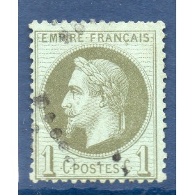 Timbre France Yvert No 25a Empire Lauré 1c vert olive Oblitéré