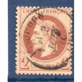 Timbre France Yvert No 26A Empire Lauré 2c rouge-brun Oblitéré cachet à date