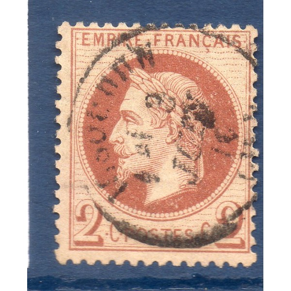 Timbre France Yvert No 26A Empire Lauré 2c rouge-brun Oblitéré cachet à date