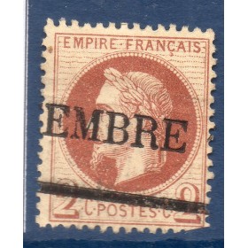 Timbre France Yvert No 26A Empire Lauré 2c rouge-brun Oblitéré cachet journeaux
