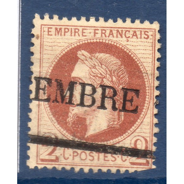 Timbre France Yvert No 26A Empire Lauré 2c rouge-brun Oblitéré cachet journeaux