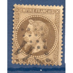 Timbre France Yvert No 30 Empire Lauré 30c brun Oblitéré gros chiffres