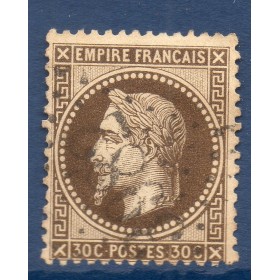 Timbre France Yvert No 30b Empire Lauré 30c brun-noir Oblitéré gros chiffres