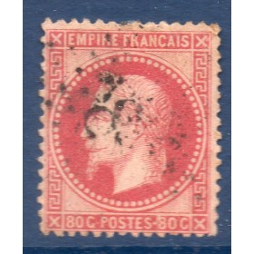 Timbre France Yvert No 32 Empire Lauré 80c rose Oblitéré gros chiffres