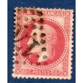 Timbre France Yvert No 32a Empire Lauré 80c rose carminé Oblitéré gros chiffres