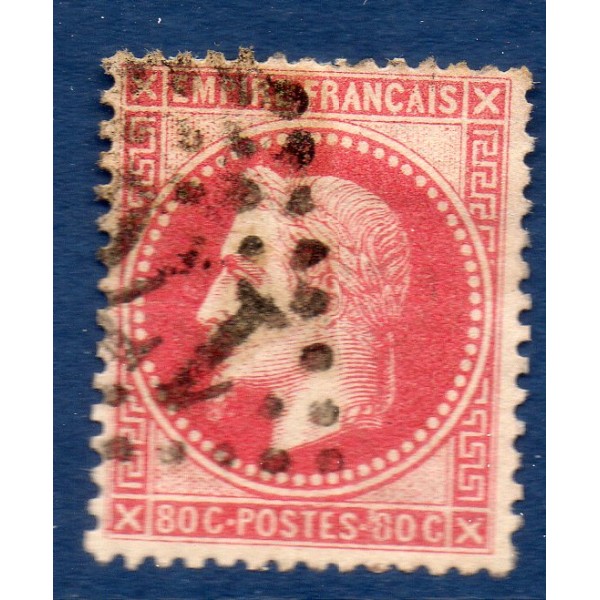 Timbre France Yvert No 32a Empire Lauré 80c rose carminé Oblitéré gros chiffres