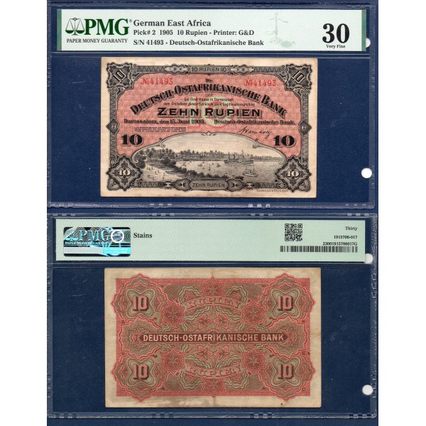 Afrique est Allemande P.2, TTB- VF30, Billet de 1 Rupien 1905 Daressalam