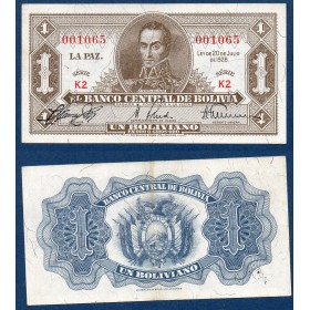 Bolivie Pick N°128a, Spl Billet de banque de 1 Boliviano 1952