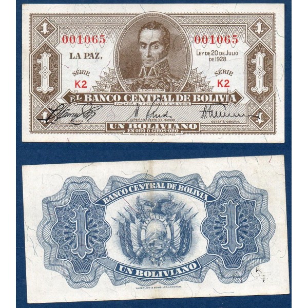 Bolivie Pick N°128a, Spl Billet de banque de 1 Boliviano 1952