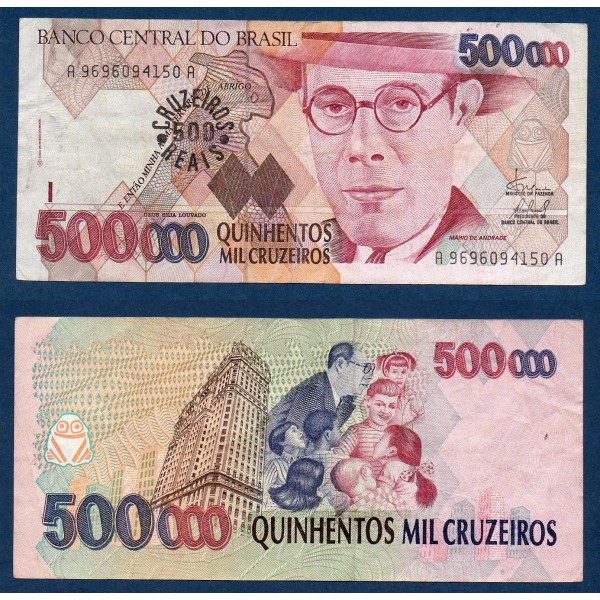 Bresil P.239a, TTB Billet de 500 Cruzeiros 1993 Mario Andrade