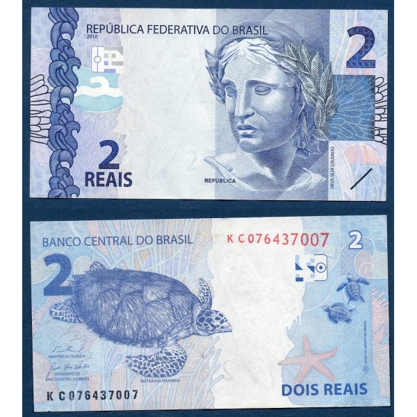 Bresil P.252g, TTB Billet de 2 reais 2010 bleu