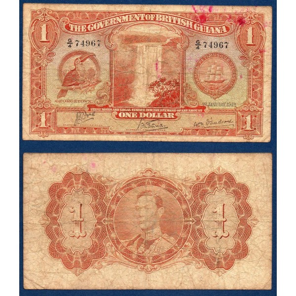 Guiana Britanique P.12c, B Billet de 1 Dollar 1942
