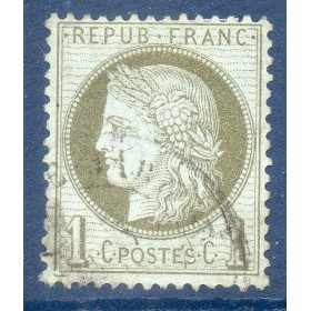 Timbre France Yvert No 50 Type Cérès 1c vert-olive Oblitéré CaD
