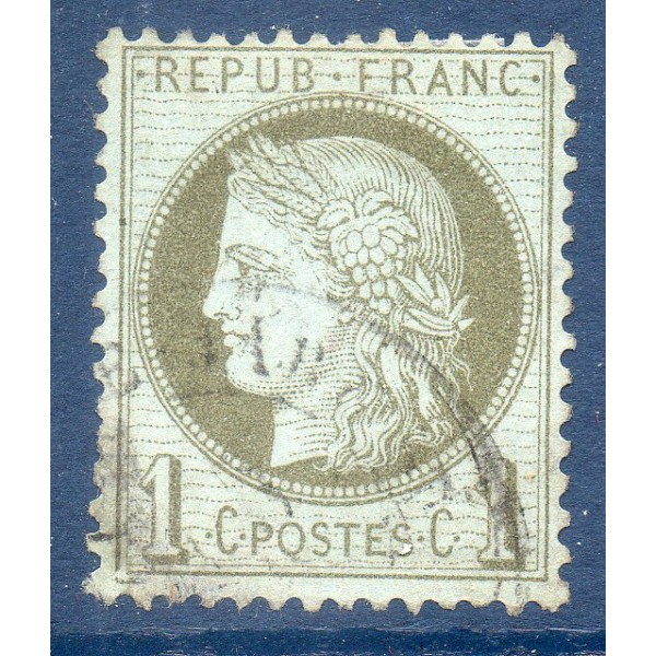 Timbre France Yvert No 50 Type Cérès 1c vert-olive Oblitéré CaD