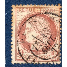 Timbre France Yvert No 51a Type Cérès 2c brun-rouge foncé Oblitéré Cachet à date