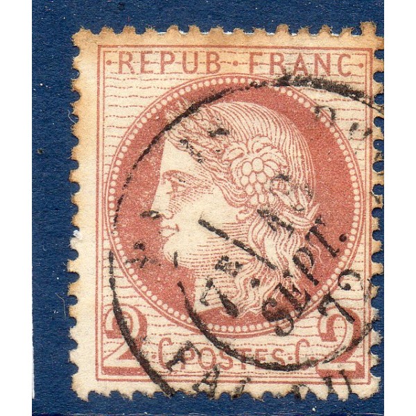Timbre France Yvert No 51a Type Cérès 2c brun-rouge foncé Oblitéré Cachet à date