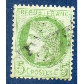 Timbre France Yvert No 53g Type Cérès 5c vert-jaune / verdâtre  Oblitéré