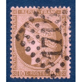 Timbre France Yvert No 54 Type Cérès 10c brun s. rose Oblitéré gros chiffres
