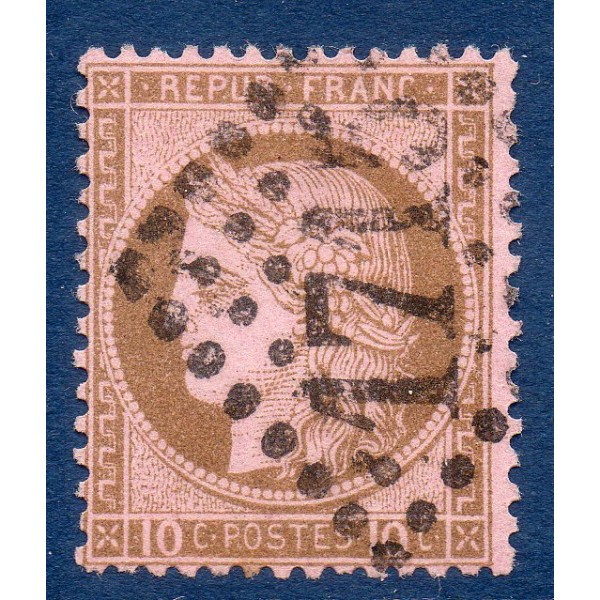 Timbre France Yvert No 54 Type Cérès 10c brun s. rose Oblitéré gros chiffres