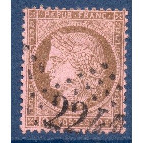 Timbre France Yvert No 54 Type Cérès 10c brun s. rose Oblitéré gros chiffres