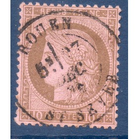 Timbre France Yvert No 54 Type Cérès 10c brun s. rose Oblitéré Cachet à date