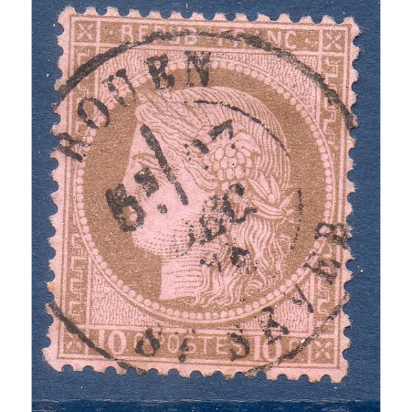 Timbre France Yvert No 54 Type Cérès 10c brun s. rose Oblitéré Cachet à date