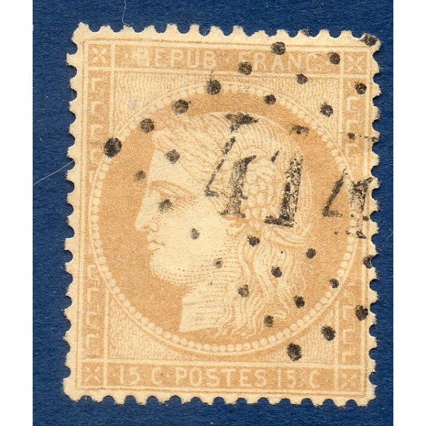 Timbre France Yvert No 55a Type Cérès 15c bistre-jaune Oblitéré gros chiffres