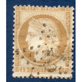 Timbre France Yvert No 55 Type Cérès 15c bistre Oblitéré gros chiffres