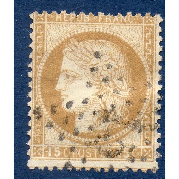 Timbre France Yvert No 55 Type Cérès 15c bistre Oblitéré gros chiffres