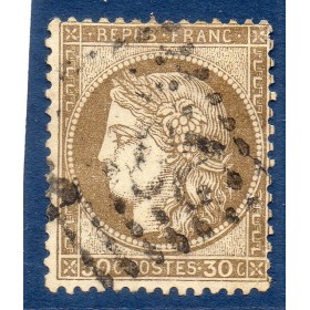 Timbre France Yvert No 56 Type Cérès 30c brun Oblitéré gros chiffres