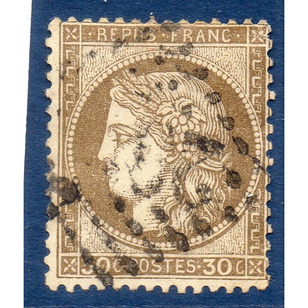 Timbre France Yvert No 56 Type Cérès 30c brun Oblitéré gros chiffres