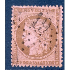Timbre France Yvert No 58 Type Cérès 10c brun s. rose Oblitéré étoile de Paris