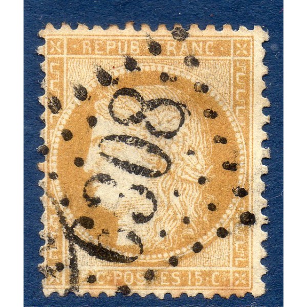 Timbre France Yvert No 59a Type Cérès 15c bistre-brun Oblitéré gros chiffres
