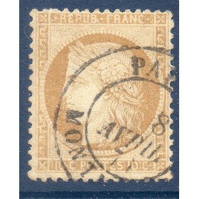 Timbre France Yvert No 36 Cérès Siège de Paris 10 c bistre-jaune Oblitéré cachet à date