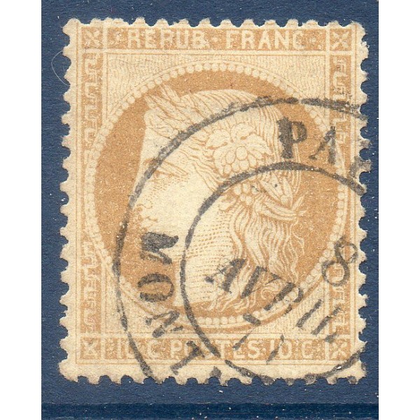 Timbre France Yvert No 36 Cérès Siège de Paris 10 c bistre-jaune Oblitéré cachet à date