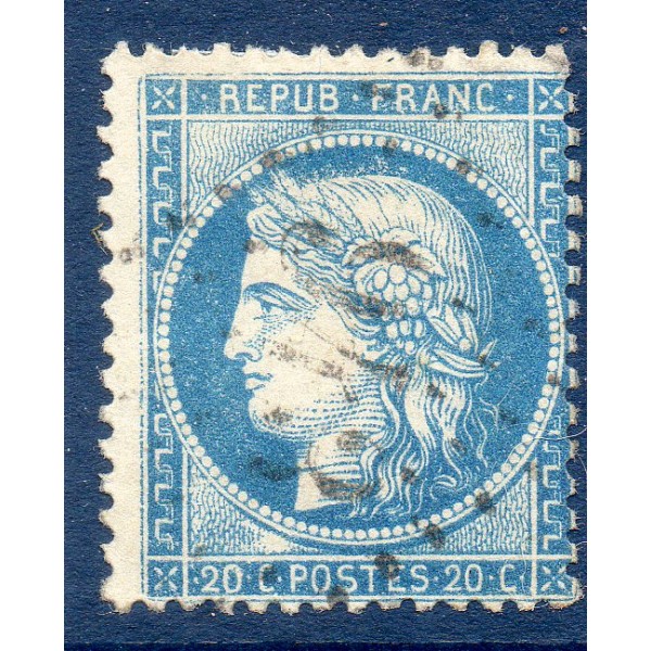 Timbre France Yvert No 37 Cérès Siège de Paris 20 c bleu Oblitéré gros chiffres