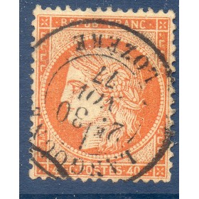 Timbre France Yvert No 38 Cérès Siège de Paris 40 c orange Oblitéré CaD type 16