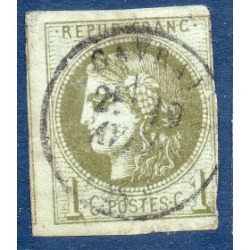 Timbre France Yvert No 39C Émission de Bordeaux 1c olive Oblitéré CaD type 17