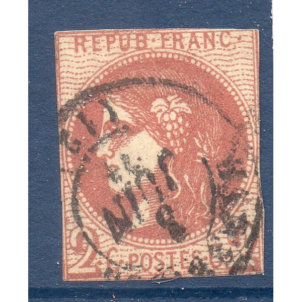 Timbre France Yvert No 40B Émission de Bordeaux 2c brun-rouge Oblitéré CaD type 17