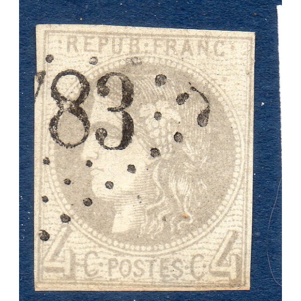 Timbre France Yvert No 41B Émission de Bordeaux 4c gris Oblitéré gros chiffres