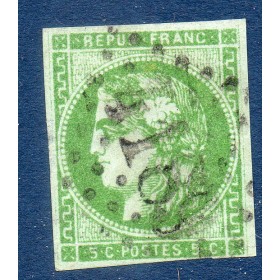 Timbre France Yvert No 42Ba Émission de Bordeaux 5c vert-jaune foncé Oblitéré gros chiffres