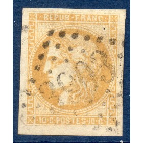 Timbre France Yvert No 43B Émission de Bordeaux 10c bistre-jaune Oblitéré gros chiffres